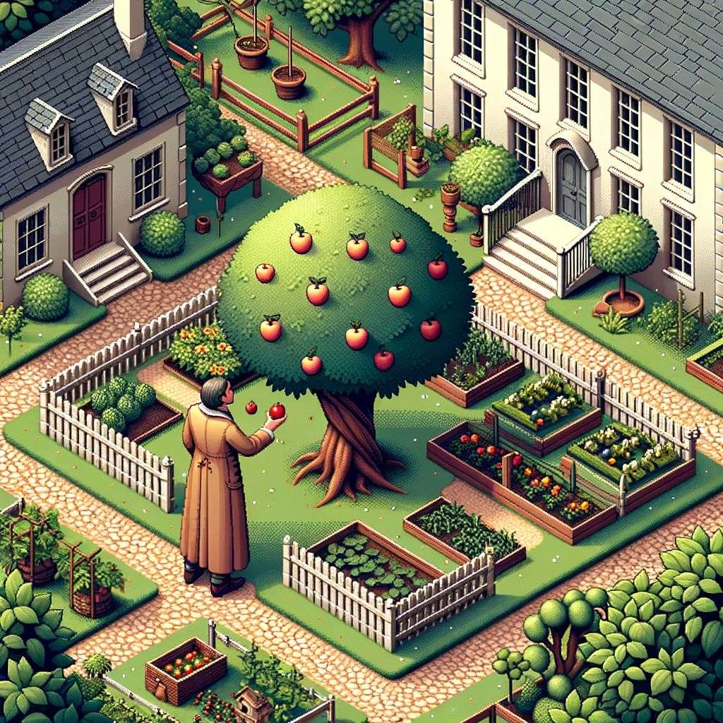 the discovery of gravity, isometric art
